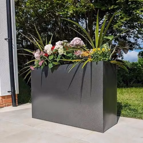 Tulipy Galvanised Steel Long Tall Trough Planter, Silver and Black, W: 25 cm, D: 80 cm, H: 60 cm – 1