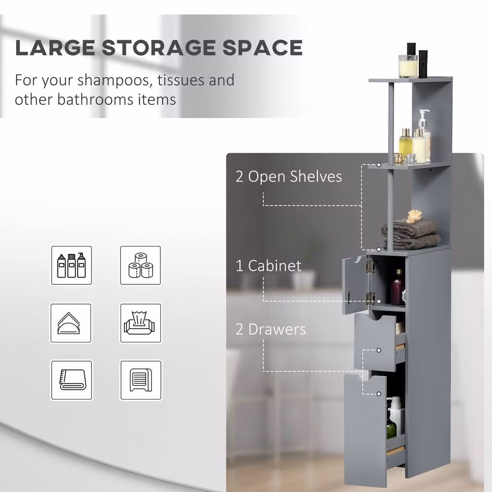 STILVORA Grey Modern Freestanding Bathroom Storage Cabinet with Internal Shelves, Drawers and Hinged Doors – 3