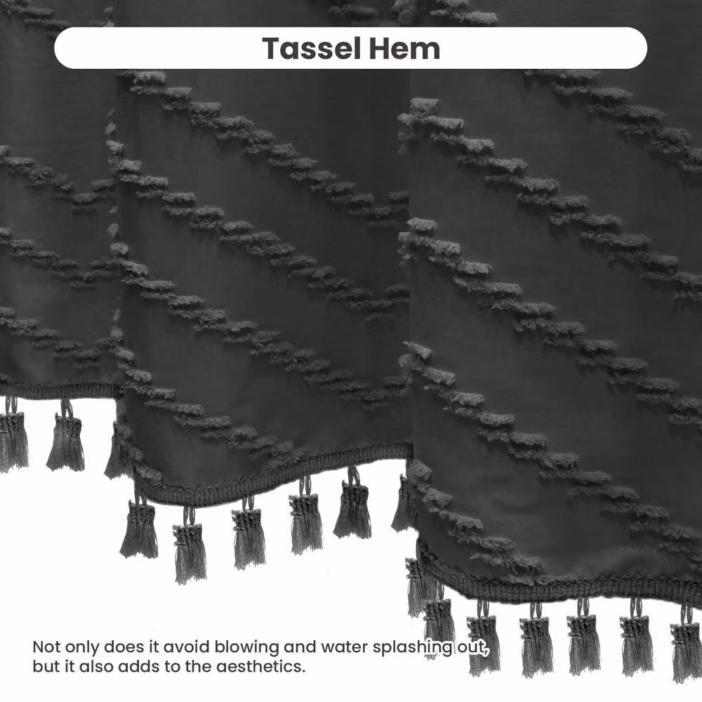 INHOUSOLU HOME DECOR Grey Tufted Textured Chevron Striped Polyester Bathroom Shower Curtain with Tassels and Eyelets – 5