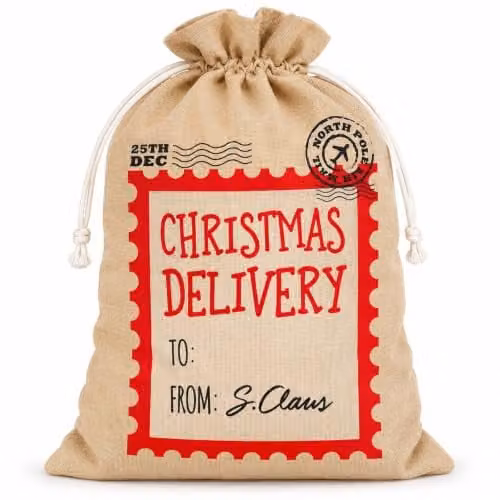Shatchi Large Beige Jute Christmas Delivery Sack with Drawstring, W: 48 cm, H: 78 cm – 1