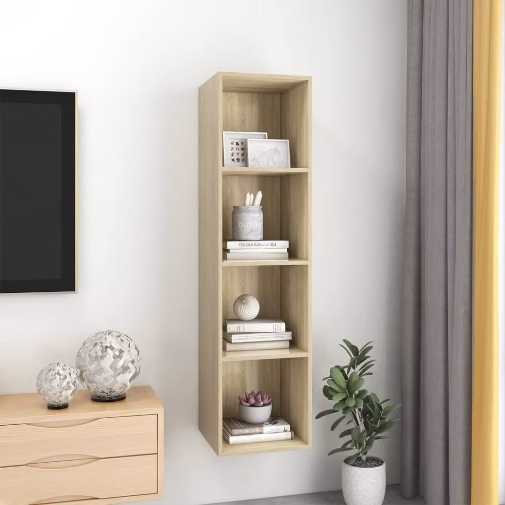 Berkfield Home Practical Wall-mounted TV Cabinet in Sonoma Oak and Beige, W/D/H: 37 x 37 x 142.5 cm – 3