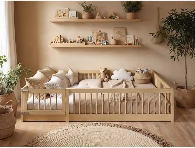 Flair Imogen House Frame Toddler Bed in Brown and Beige Solid Pine Wood, W/D/H: 120 x 200 cm