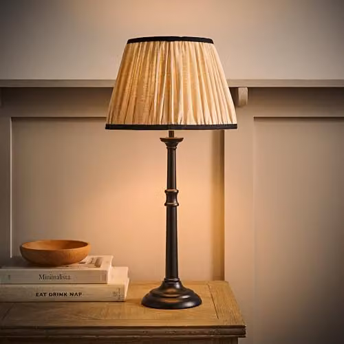 ValueLights Clara Black Candlestick Table Lamp with Linen Pleated Shade – 2