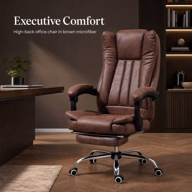 STILVORA Brown Executive Home Office Chair with Reclining Function, Footrest and Headrest, W/D/H: 71 x 120 x 63 cm – 1