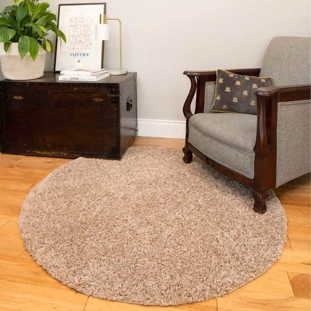 The Rug House Soft Value Deep Shaggy Pile Square Rug in Beige, W/D: 135 x 135 cm