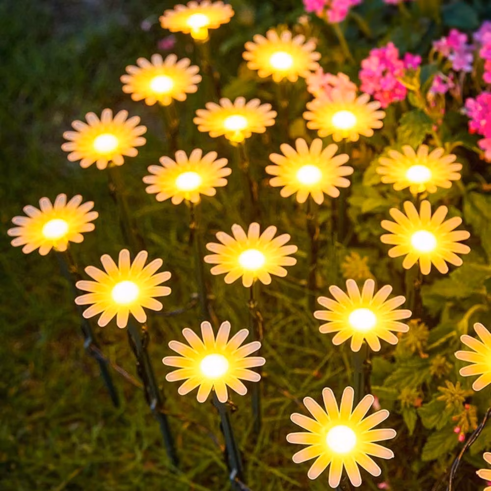 Quipulse 20-Pack Solar-Powered Daisy-Shaped Ground Spike Lights in Black with Warm White LED Effect – 2