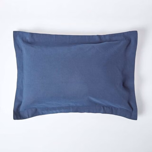 Homescapes Cooling Linen and Combed Cotton Oxford Style Kingsize Pillowcase in Blue