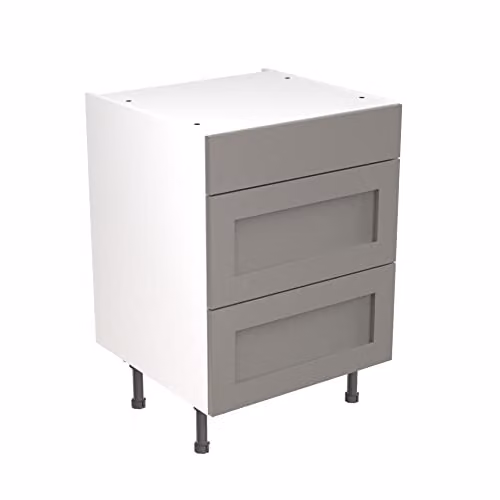 Kitchen Kit Shaker Door Flatpack Base Cabinet with 3 Drawers, Dust Grey Matt, W: 60 cm, H: 87 cm, D: 57 cm