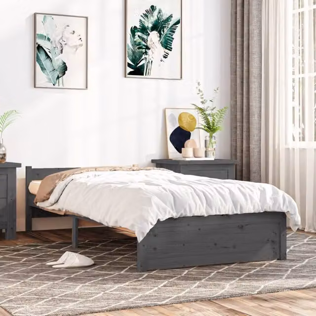 Berkfield Home Small Single Solid Wood Bed Frame in Grey, W/D/H: 75 x 190 cm