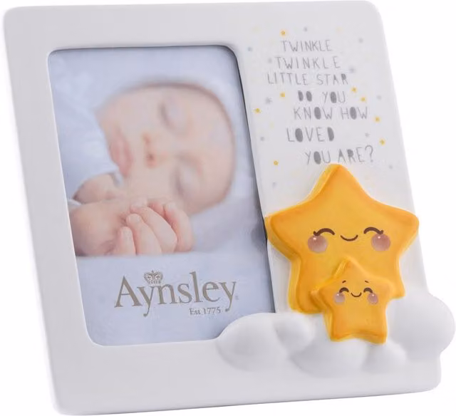 Aynsley China Twinkle Twinkle Little Star Porcelain Single Photo Frame, Multicolour and White, W/H: 15.24 x 10.16 cm – 1