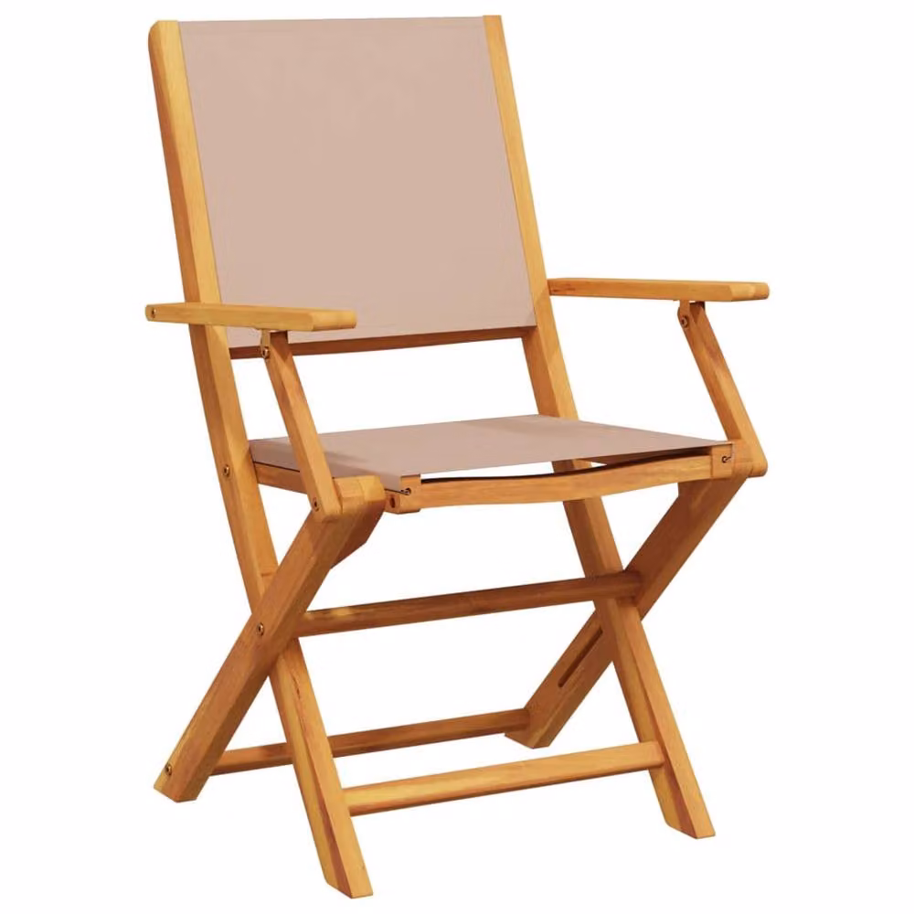 Berkfield Home Set of 4 Folding Garden Chairs in Taupe Fabric and Acacia Wood – 3