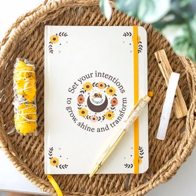 KDMK Summer Solstice Intention Journal and Citrine Pen Set in White