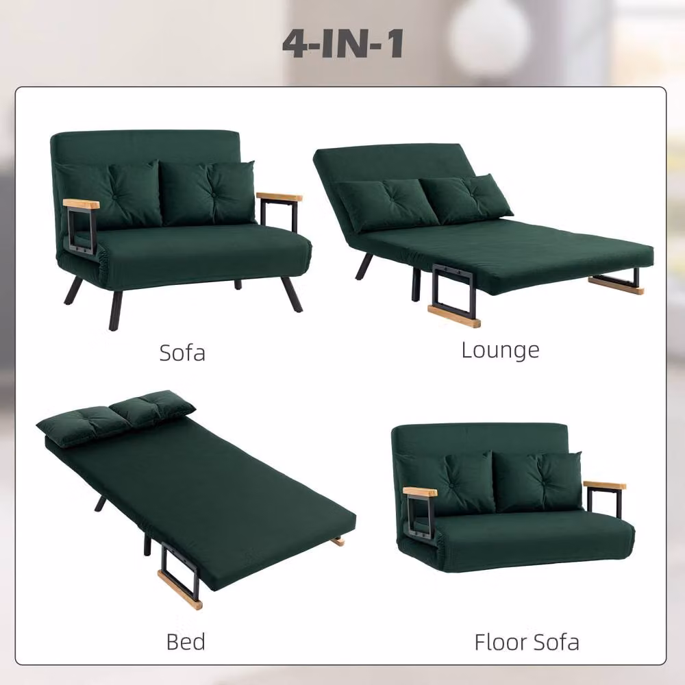 Wyld Haus Dorama Riri Green Velvet 4 in 1 Convertible Double Sofa Bed with Scatter Cushions, W/D/H: 200 x 140 x 81 cm – 4