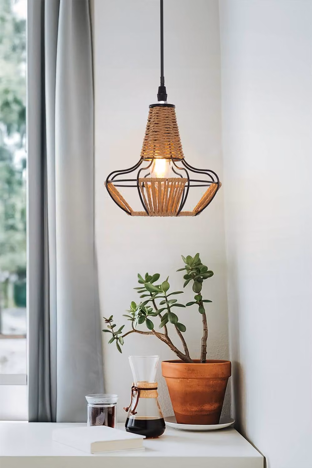Living and Home Brown Woven Rattan Cage Pendant Light with Height Adjustment – 2