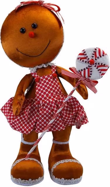 VFM e-Store Christmas Gingerbread Woman Decoration in Red, Brown and Multicolour, H 60 cm x W 26 cm