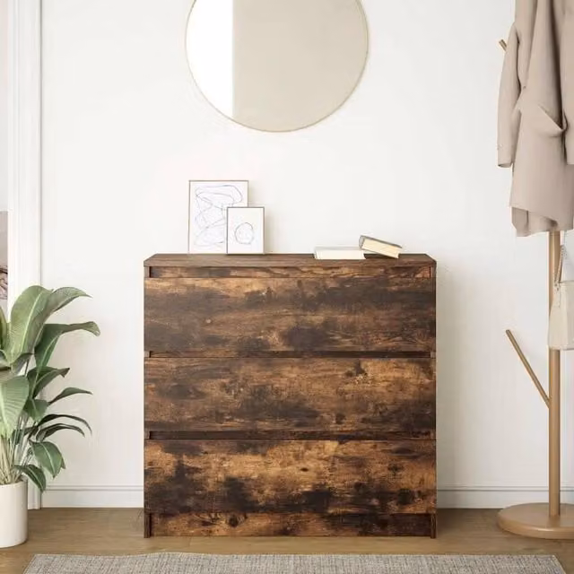 Berkfield Home Smoked Oak Sideboard in Brown, W/D/H: 80 x 35 x 76 cm