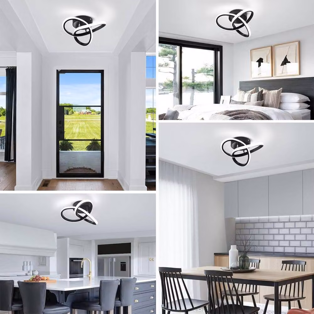 INMTFEI Modern Twisted Ring LED Ceiling Light, Black Flush Mount Metal Fixture – 5