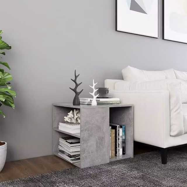 Berkfield Home Modern Square Side Table in Grey Composite Wood, W/D/H: 50 x 50 x 45 cm