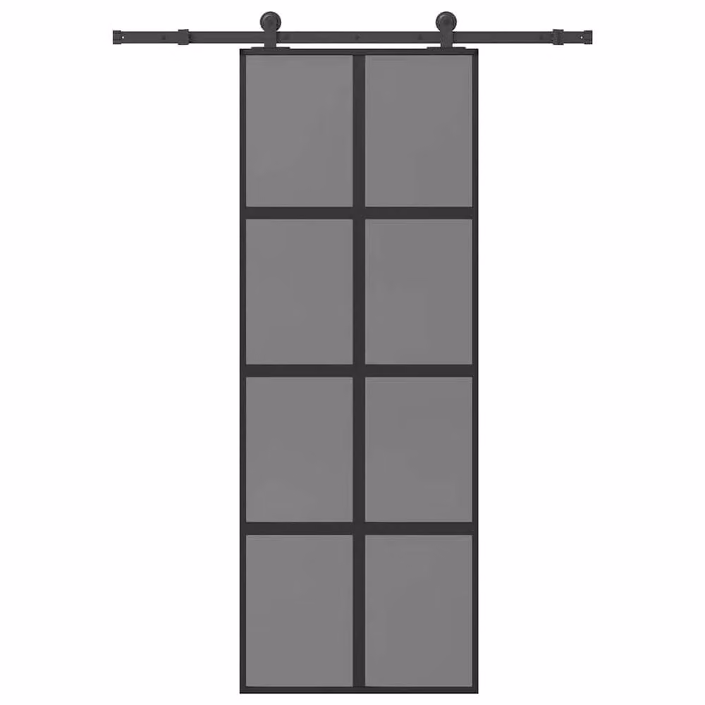 Berkfield Home Modern Sliding Door with Hardware Set, Black Aluminium and Transparent Tempered Glass, W: 76 cm, H: 205 cm – 2