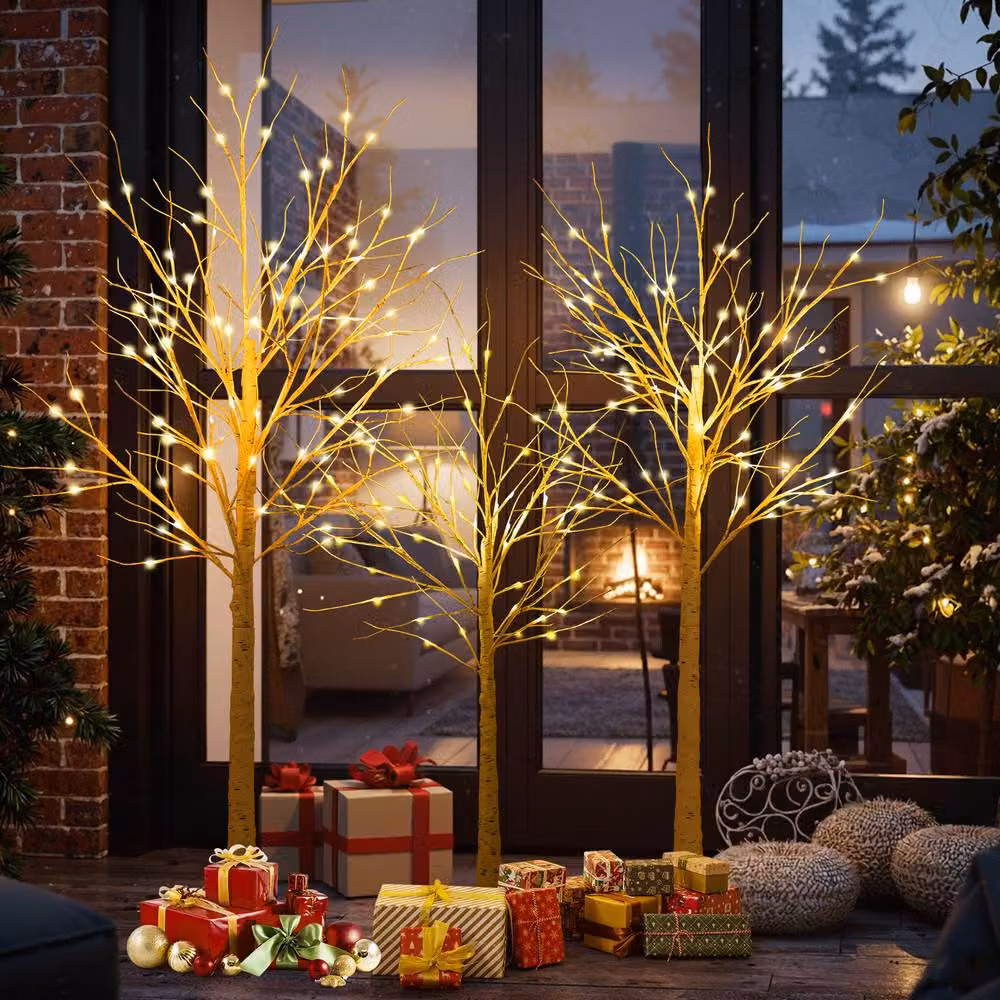 Costway Set of 3 Lighted White Birch Christmas Trees with Warm White LED Lights – 4