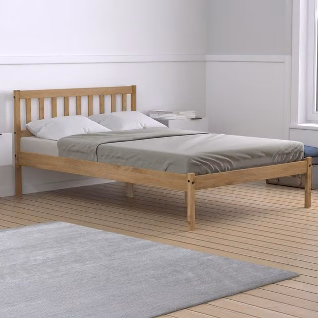 Birlea Lisbon Double Bed in Brown Rustic Waxed Pine, W/D/H: 140 x 200 cm