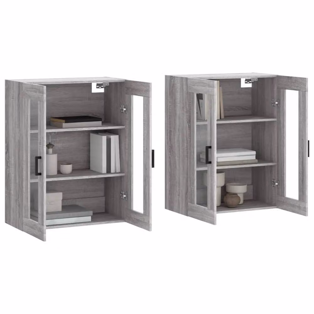 Berkfield Home Set of 2 Wall Mounted Cabinets in Grey Sonoma with Glass Doors – 2