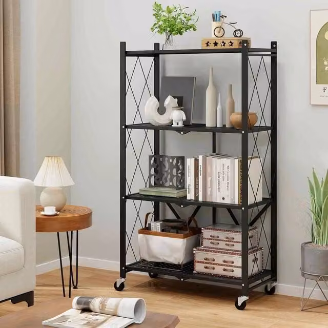 KORVIXA 4-Tier Foldable Metal Storage Shelf in Black, W/D/H: 100 x 100 x 126 cm – 1