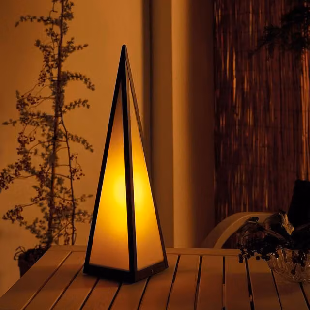mysmartbuy Black Metal Pyramid Lantern Lamp, Battery Powered Weatherproof LED Light, H45 x W: 12 cm – 3