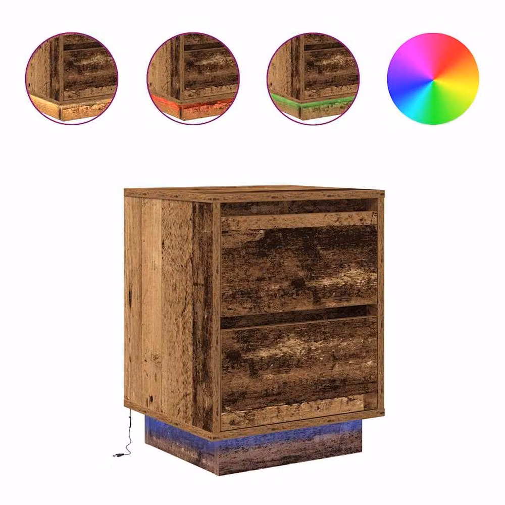 Berkfield Home Set of 2 Durable Bedside Cabinets with Integrated LED Lights in Old Wood, W/D/H: 38 x 34 x 50 cm – 3