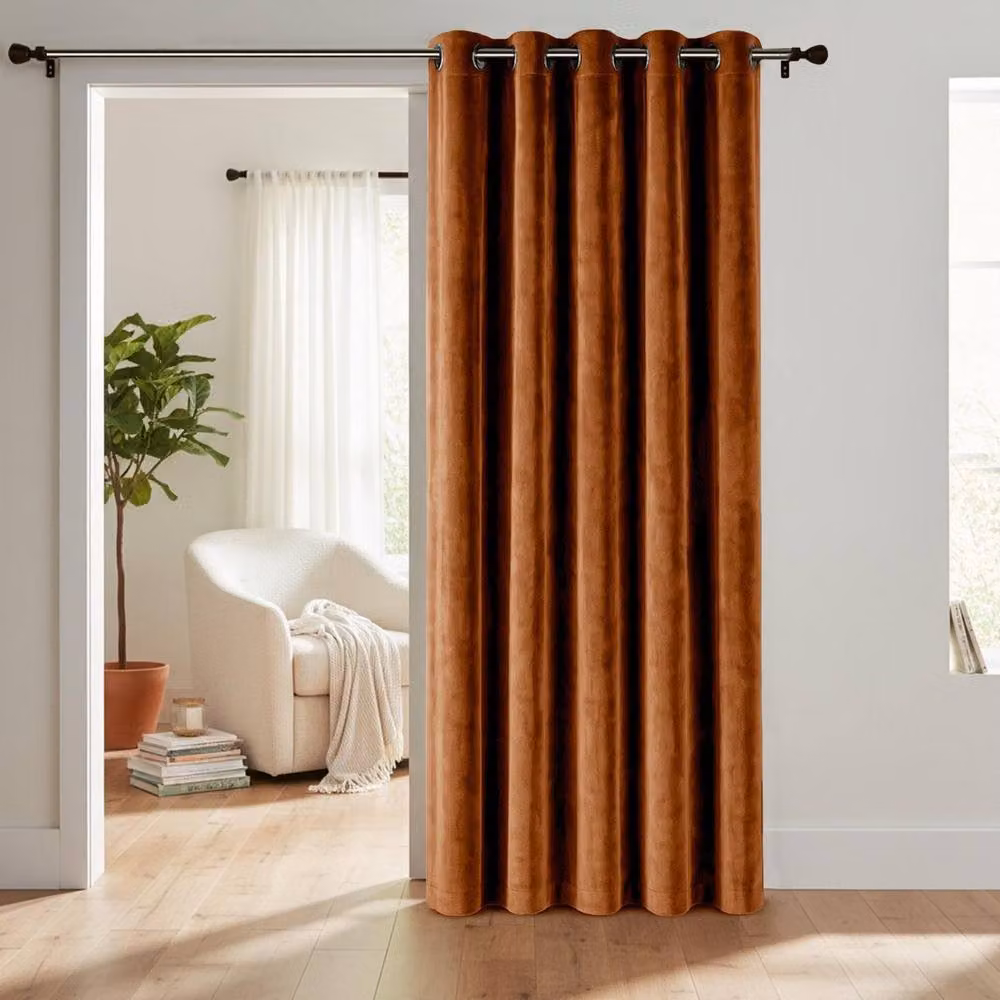 Velosso Luna Velvet Ring Top Door Curtain in Orange, Width: 117 cm, Drop: 214 cm – 2