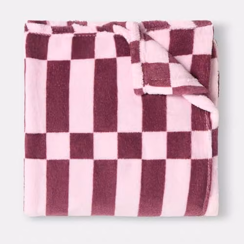 OHS Checked Fleece Throw Blanket in Pink and Red, W/D/H: 125 x 150 cm – 4