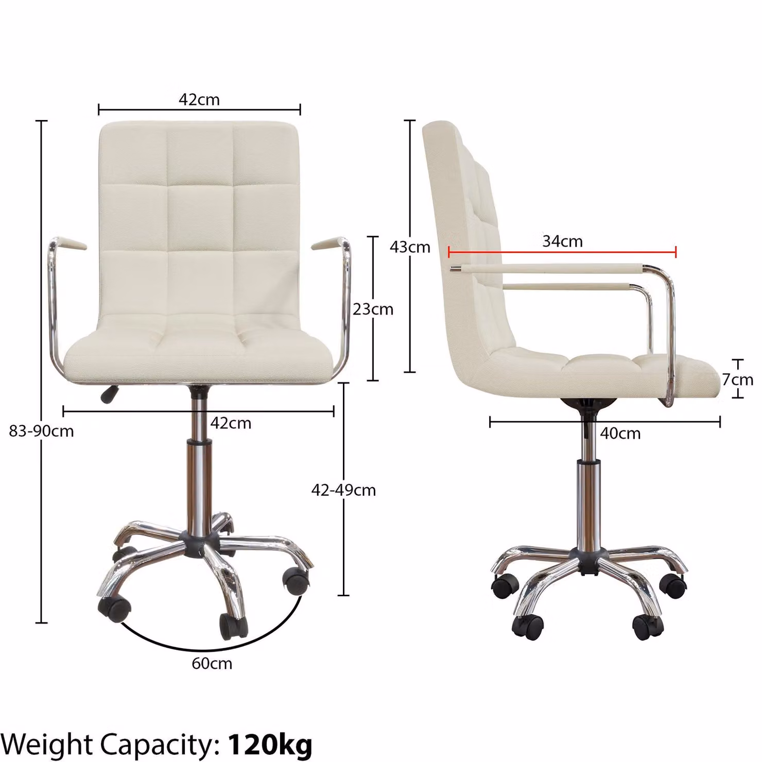Vida Designs Calbo Ergonomic Adjustable Swivel Chair with Armrests in Beige Fabric – 2