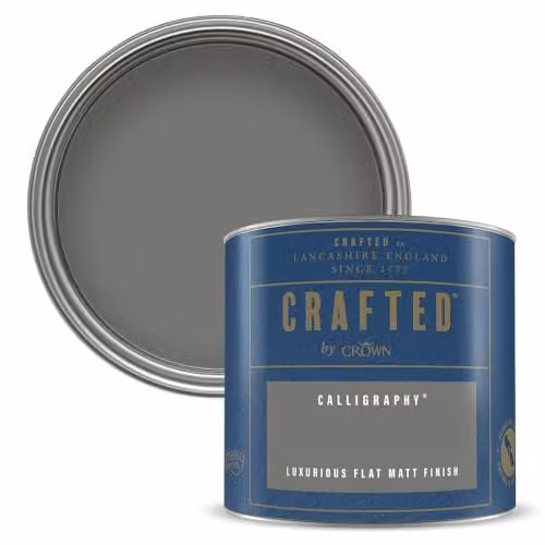 Crown Crafted Calligraphy Matt Emulsion Paint Tester Sample, White and Grey, 125ml