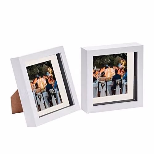 Nicola Spring 2 Piece White 3D Shadow Box Square Photo Frame Set with Glass Aperture