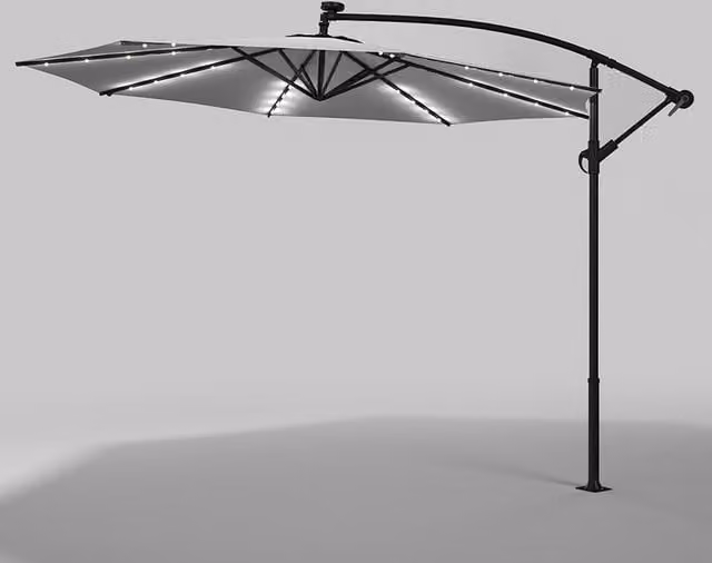 Lifeideas Solar LED Cantilever Garden Parasol in Light Grey