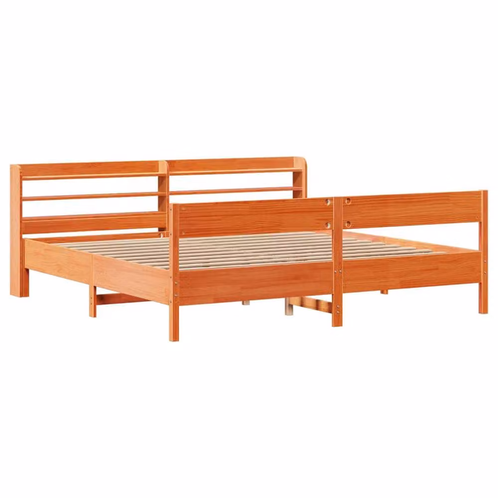 Berkfield Home Super King Solid Wood Pine Bed Frame in Waxed Brown, W/D/H: 180 x 200 cm – 3