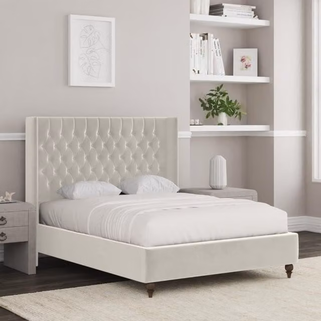 Zaye Living Manhattan King Size Upholstered Velvet Bed Frame in Beige