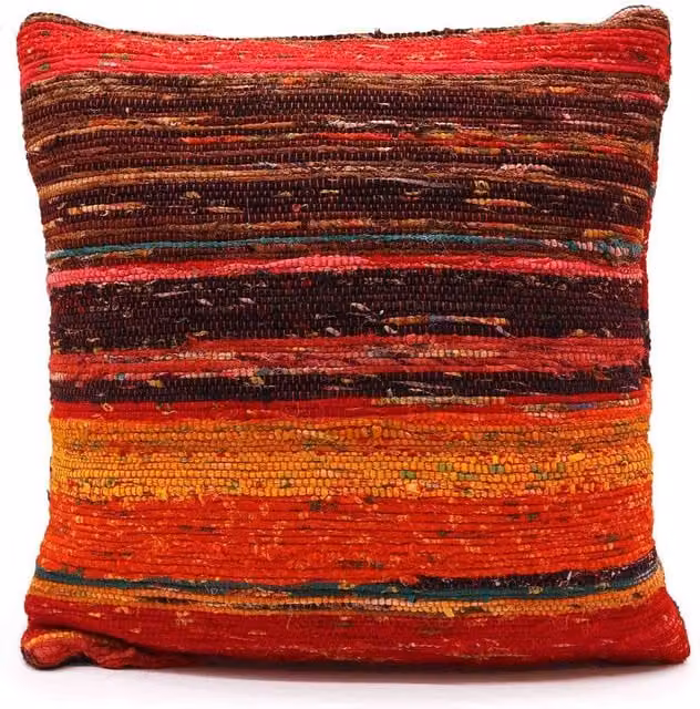 Four Candle Red Striped Ethnic Rag Rug Cushion Covers, W/D/H: 45 x 45 x 4 cm