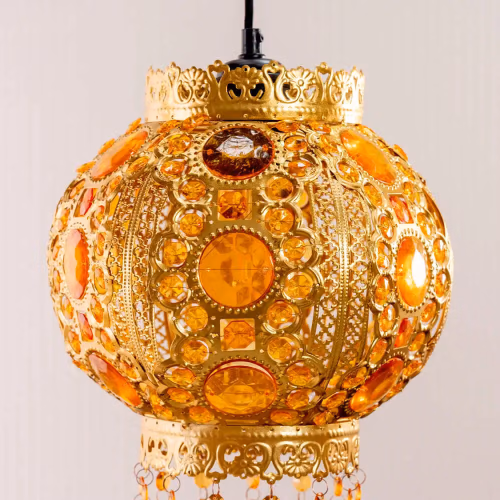 ValueLights Bazaar Moroccan Jewelled Metal Ceiling Lamp Shade in Gold and Silver – 3