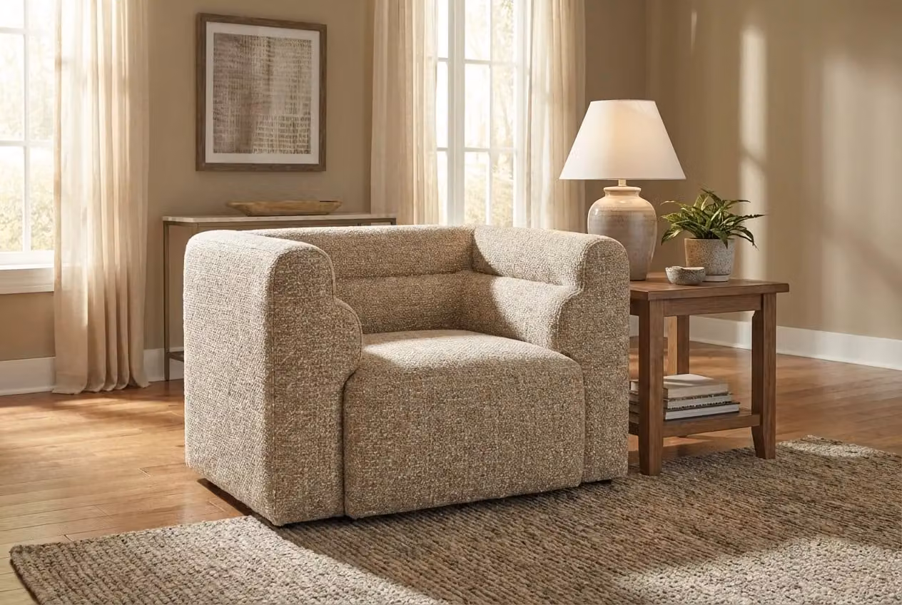 Araco Atelier Bear Armchair in Beige Wicker with Upholstered Frame