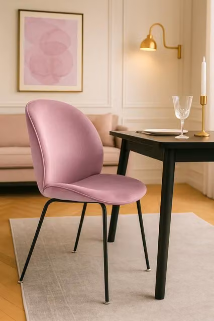 Fusion Living Luxurious Velvet Dining Chair with Black Metal Legs in Dusty Pink