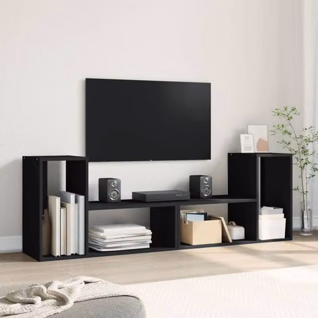 Berkfield Home Set of 2 Black Matt TV Cabinets in Engineered Wood, W/D/H: 75 x 30 x 50 cm – 1