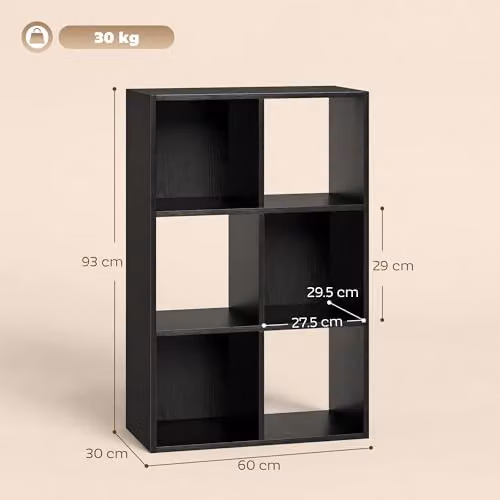 HOMCOM Industrial Style Black Wood Effect Storage Shelf with 6 Compartments – 3