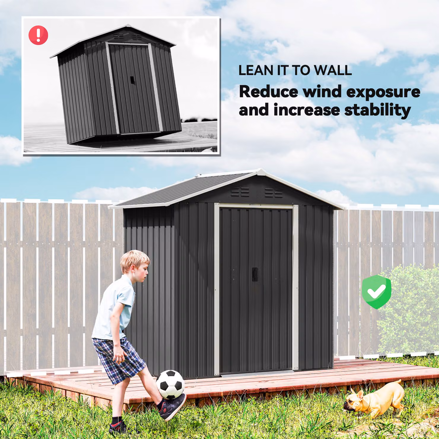 Outsunny Metal Garden Storage Shed in Dark Grey with Sliding Doors and Side Vent – 8