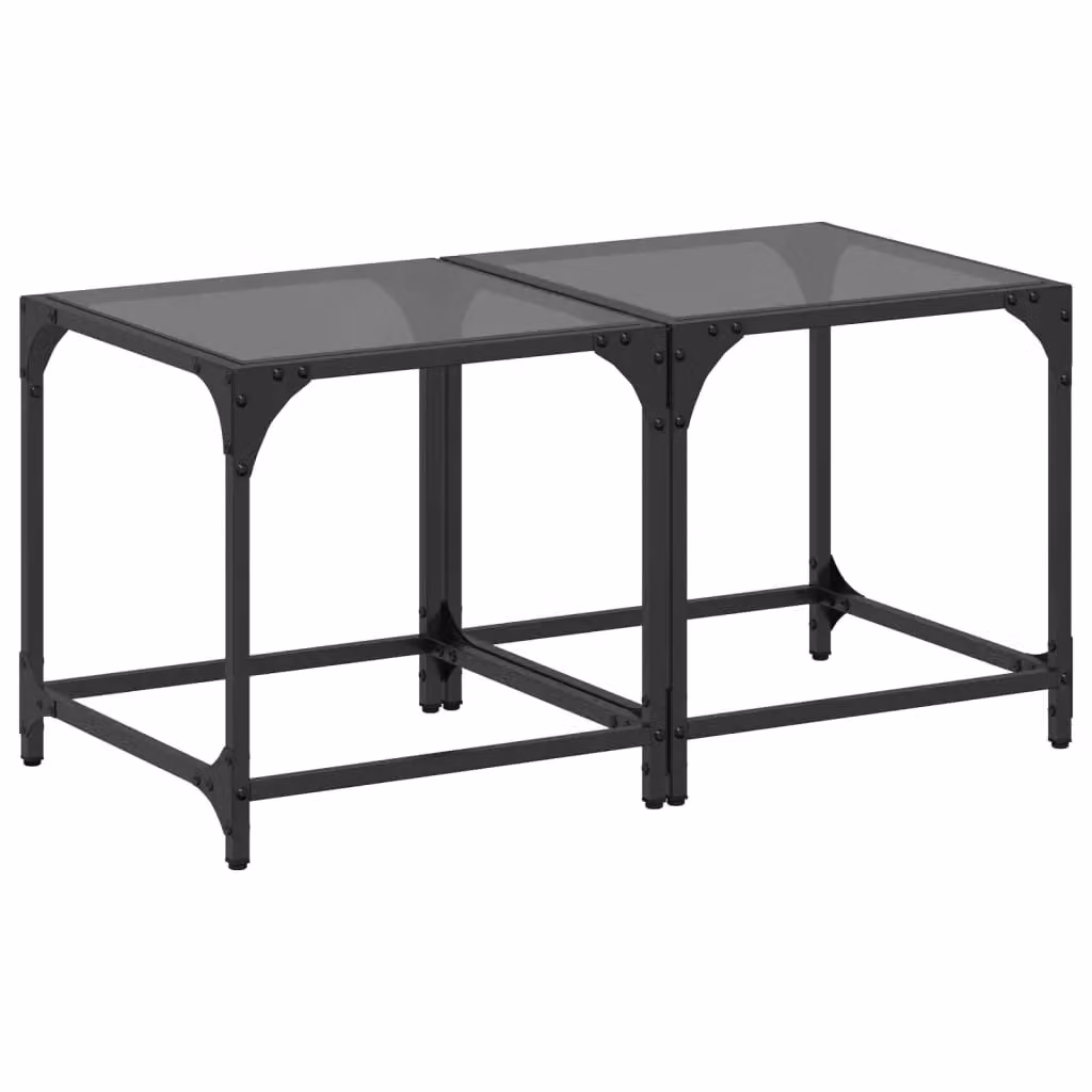 Berkfield Home Set of 2 Modern Square Coffee Tables with Black Glass Tops and Steel Frames, W/D/H: 40 x 40 x 40 cm – 2