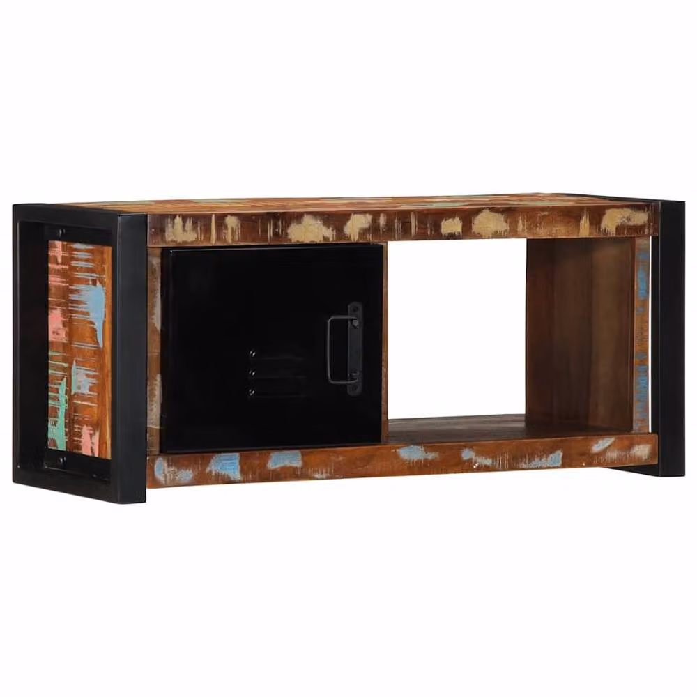 Berkfield Home Industrial TV Cabinet in Brown Reclaimed Solid Wood W/D/H: 80 x 30 x 35 cm – 2