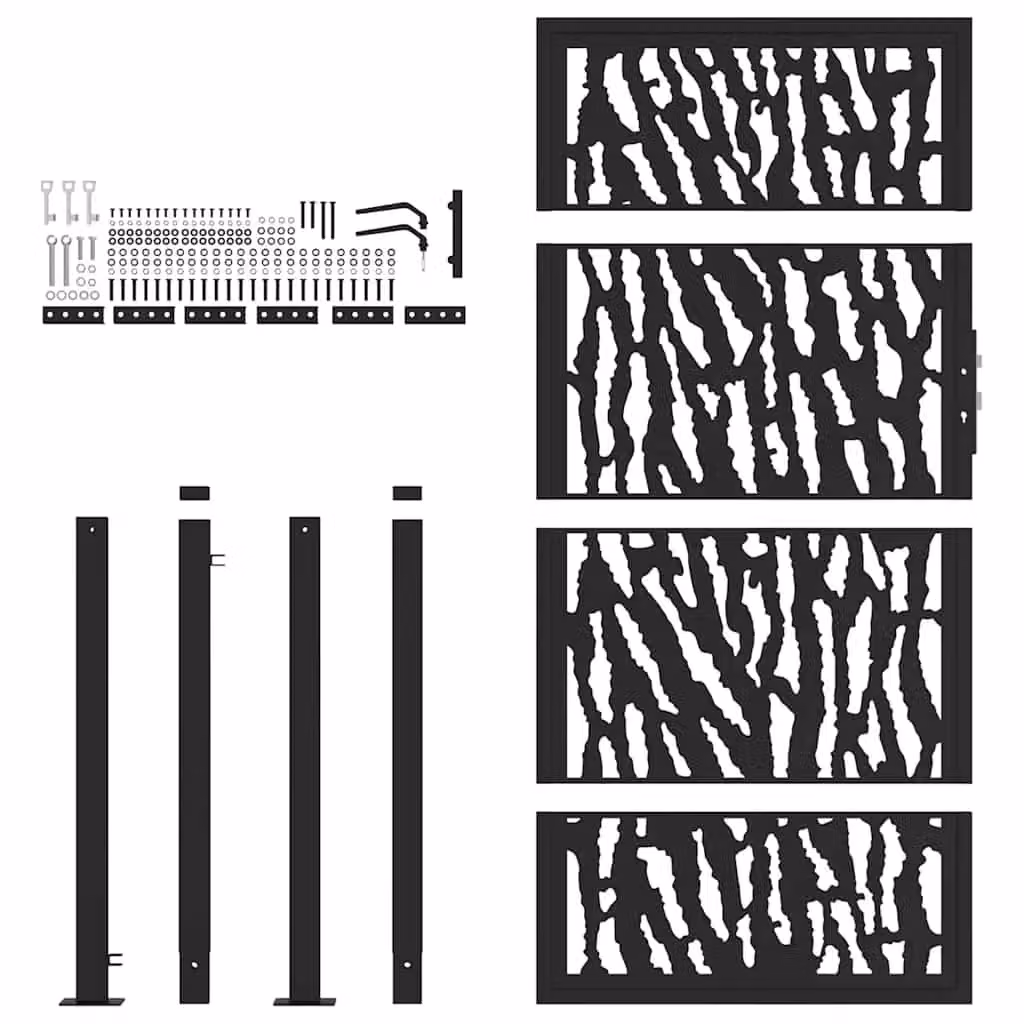 Berkfield Home Black Steel Garden Gate with Trace Design, W: 105 cm, H: 180 cm – 3