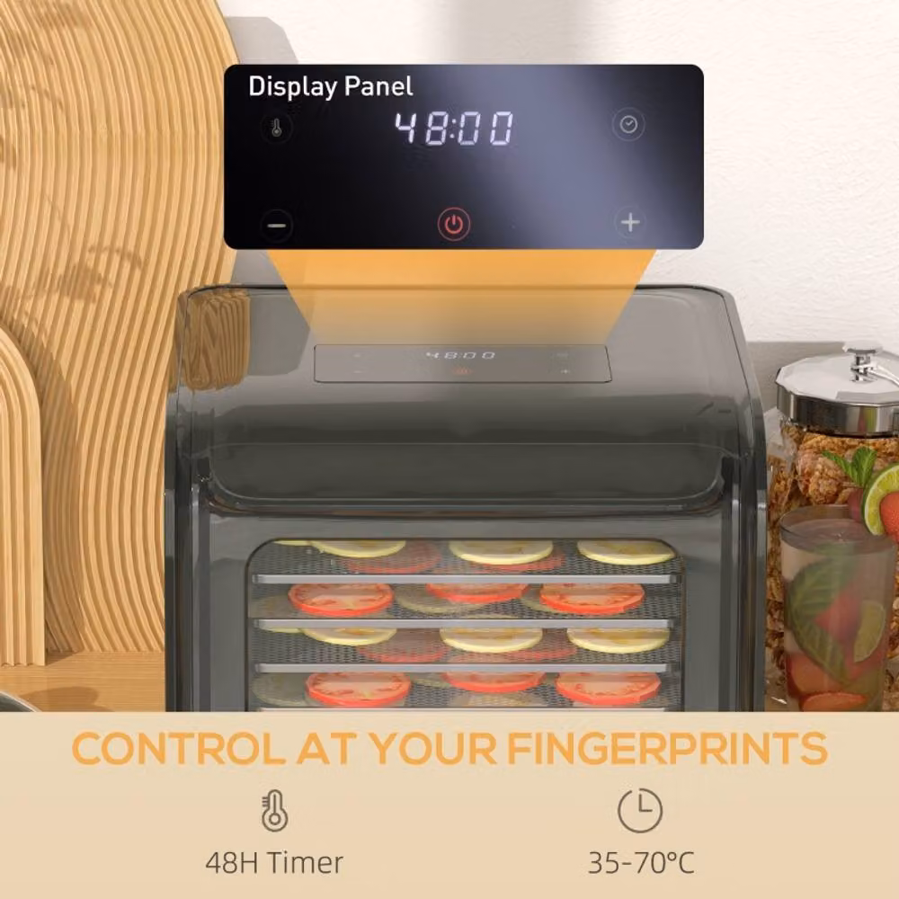 Rolipo 6 Tray Food Dehydrator with Digital Display and Timer, Adjustable Temperature 35-70°C, Black and Transparent – 5