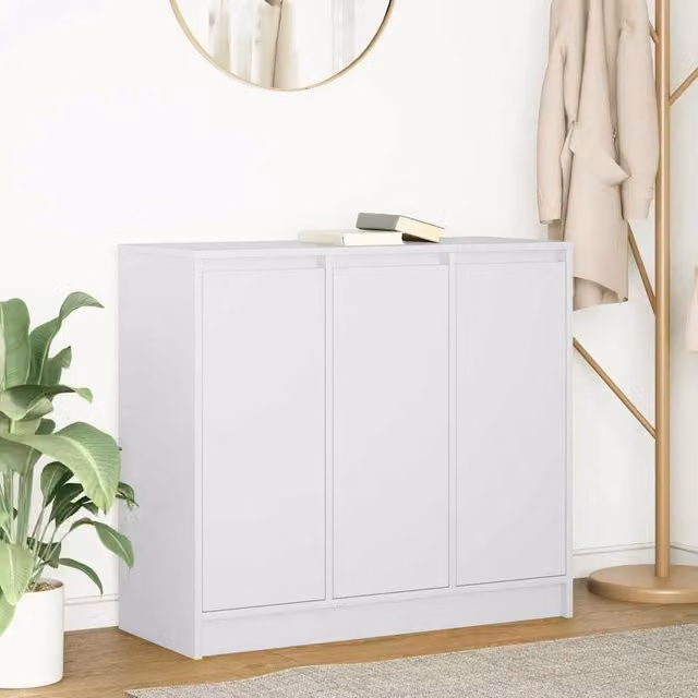Berkfield Home White Minimalist Sideboard in Matt MDF, W/D/H: 85 x 34 x 76 cm
