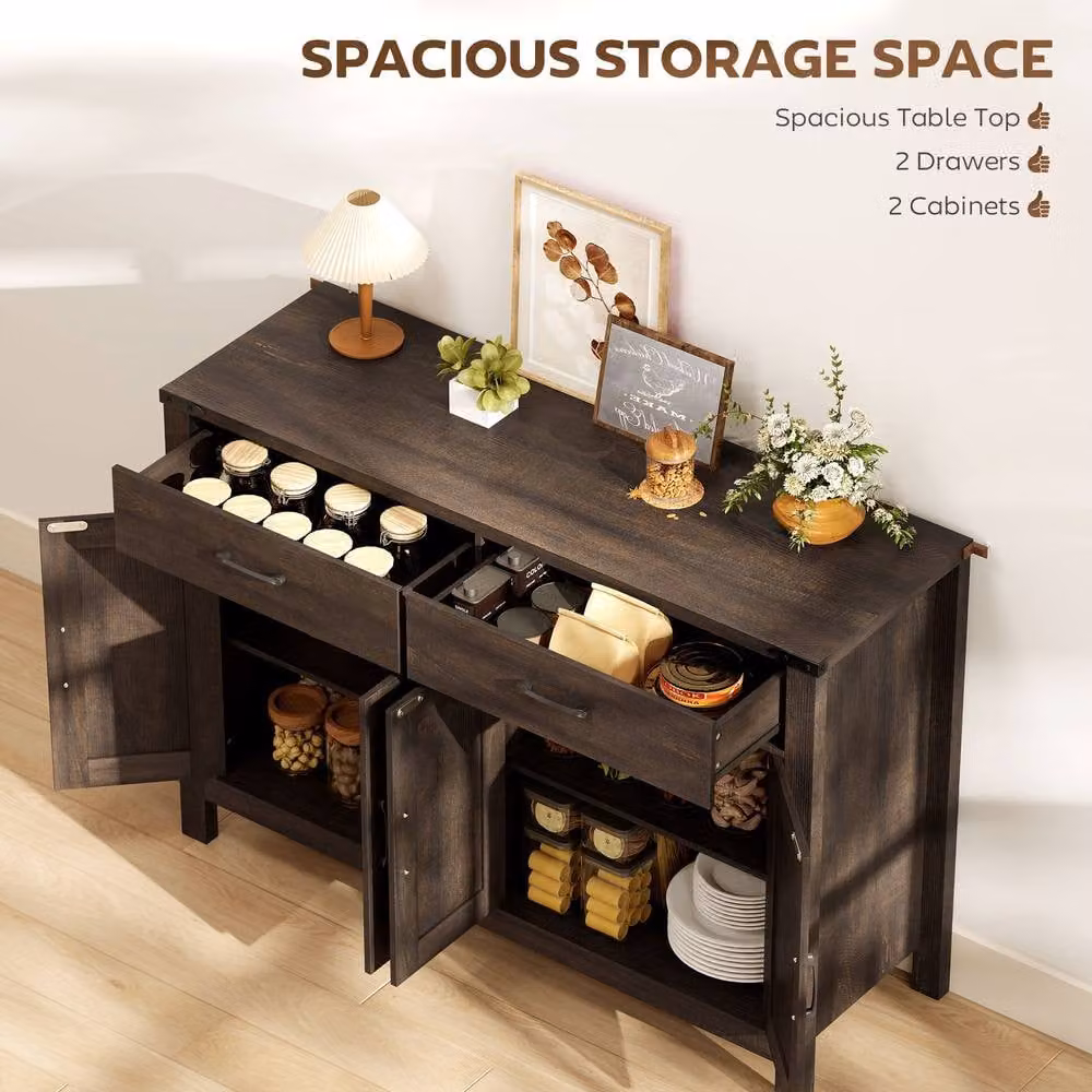 STILVORA Rustic Brown Sideboard with Adjustable Shelves in Dark Brown – 4